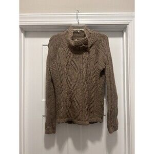 Highland Home Industries Small Pure New Wool Brown Cable Knit Cardigan Sweater